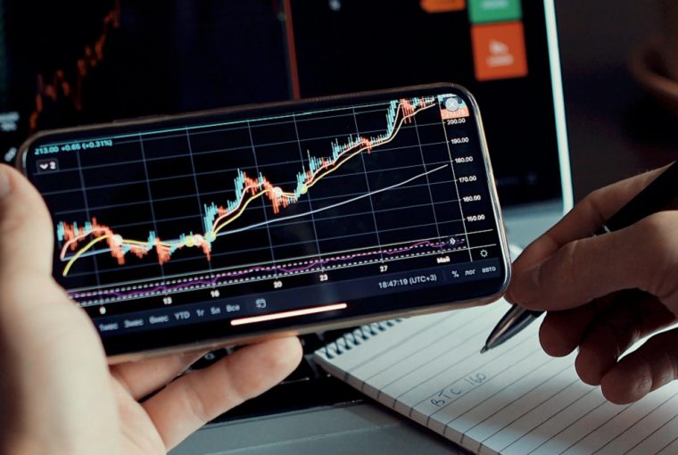 gráfico de dados de análise do mercado de ações de investimentos no smartphone