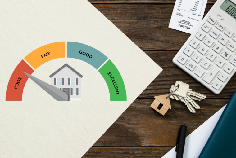 Financiamento de papel imobiliário e conceito de orçamento simbolizando o score de crédito para financiamento