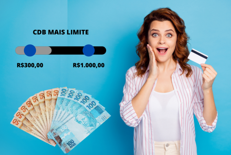 Retrato de uma menina alegre segurando um novo cartão simulando o aumento de limite no cartão de crédito com investimento