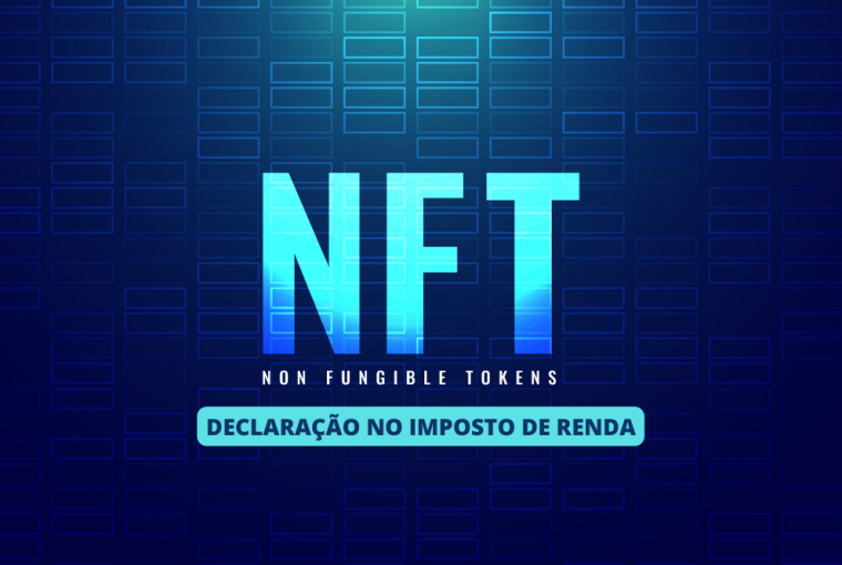 Fundo do conceito de token não fungível nft digital com a palavra embaixo Declaração no Imposto de Renda