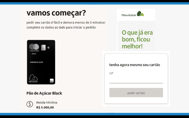 Como solicitar o cartão Pão de Açúcar Black no Itaú?